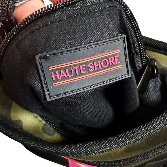 Haute Shore Neoprene Blake Green Camo Crossbody Bag Pink Stripe Purse Zip - Picture 3 of 8